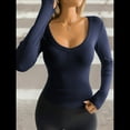 thumbnail image 4 of Camisetas de Larga con Cuello en V para Mujer, Camisetas Básicas de Entrenamiento, Top Deportivo de Yoga, Top Corto Informal. Azul Marino XL, 4 of 7