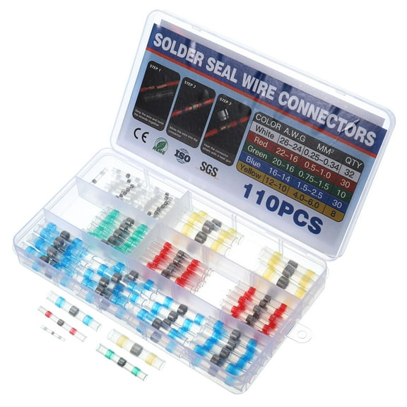 110pcs 26-10 AWG Solder Seal Wire Heat Shrink Butt Connectors Waterproof Solder Sleeve for Marine