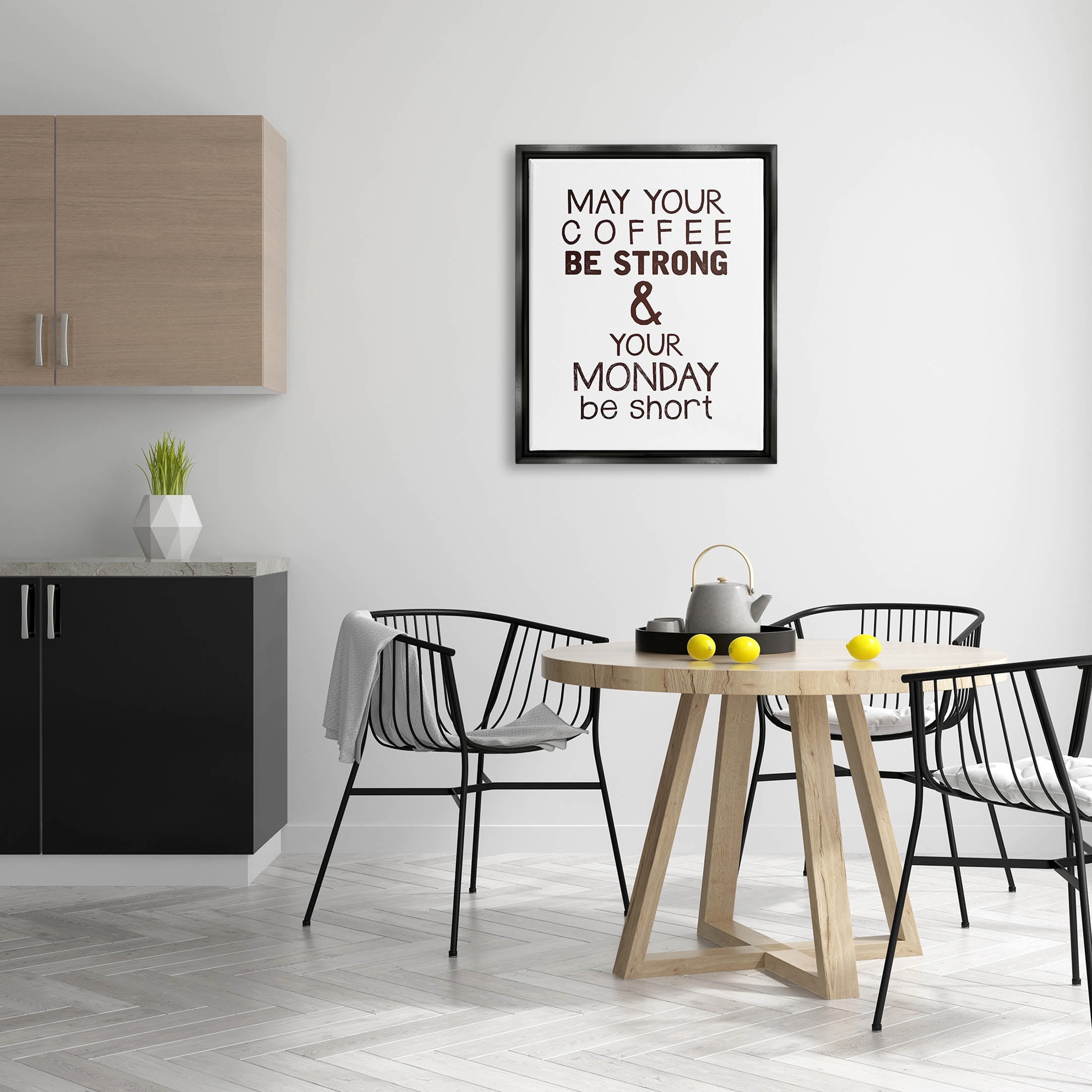 Stupell Industries Strong Coffee & Short Monday Funny Graphic Art Jet Black Floating Framed Canvas Print Wall Art, Design by K. Kaufman