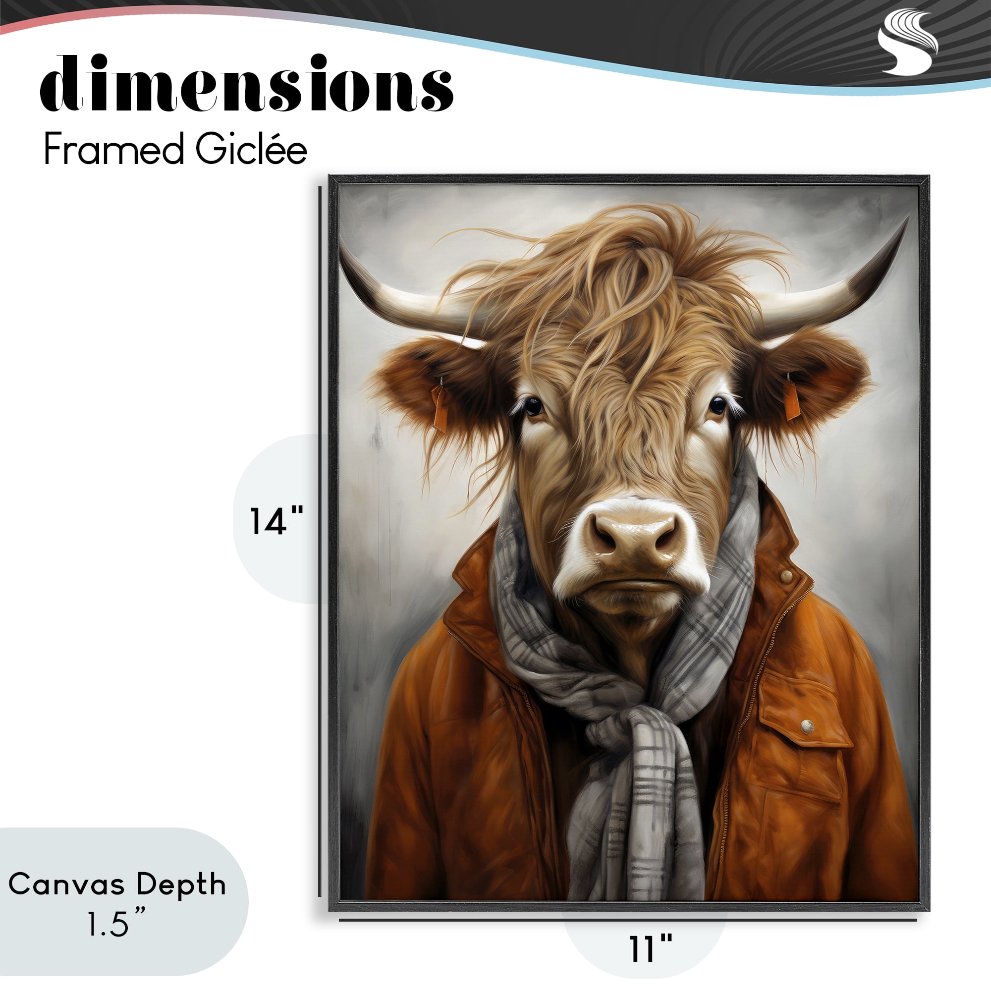 Stupell Industries Buster Bull Horn Portrait Black Framed Giclee Art, design by Ray Powers