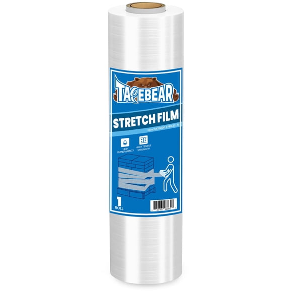 TAPEBEAR Stretch Wrap Film 15" x 760Ft Shrink Wrap Roll, Industrial Strength Clear Plastic Wrap Heavy Duty Self-Adhering Cling Wrap for Furniture Mov