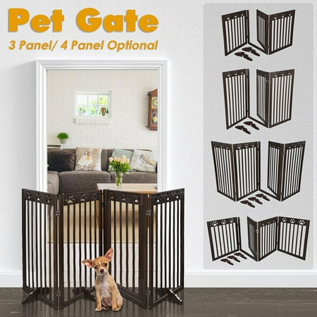 Yescom 3 Panel/4 Panel Foldable Pet Dog Gate Wooden Fence Playpen Baby Safety Gate Barrier Door for House Doorway
