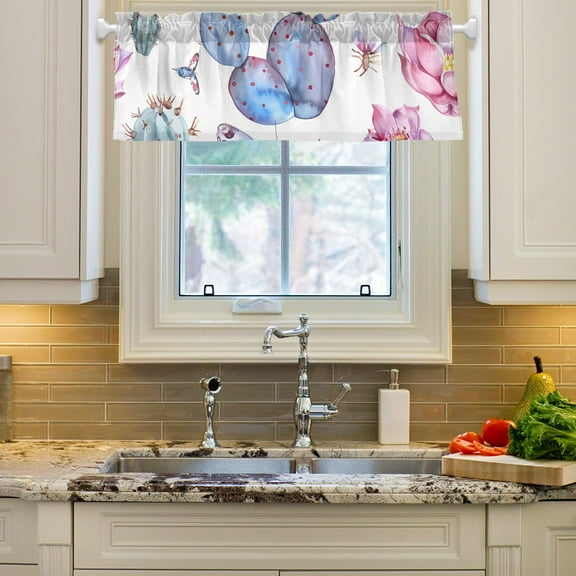 Cactus Butterfly Curtain Valances Farmhouse Design Window Treatment Decor Blackout Rod Pocket for Windows Living Room Kitchen 54" x 18"