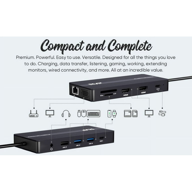USB C Hub 12-in-1 Type with Dual 4K HDMI Ports -VAVA