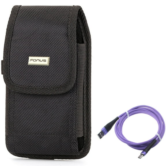 Case Belt Clip   10ft USB Cable for Motorola One 5G Ace Phone - Rugged Holster Canvas Cover and  Purple Type-C Charger Cord Power Combo for Motorola One 5G Ace