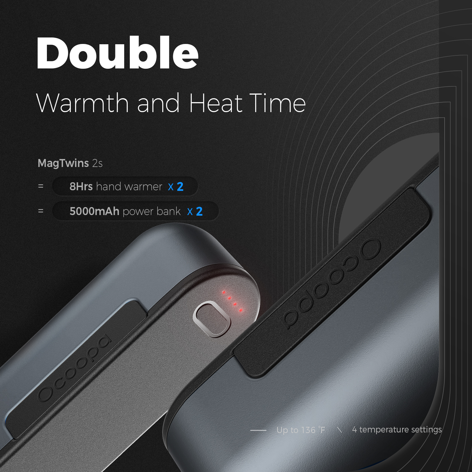 OCOOPA Hand Warmers Rechargeable 2 Pack, Magnetic Electric Hand Warmer, 16 Hrs Warmth 4 Levels Heat Up to 136℉, USB-C Portable Pocker Heater 10000mAh, Tech Gifts for Men Raynauds,Golf - image 5 of 9