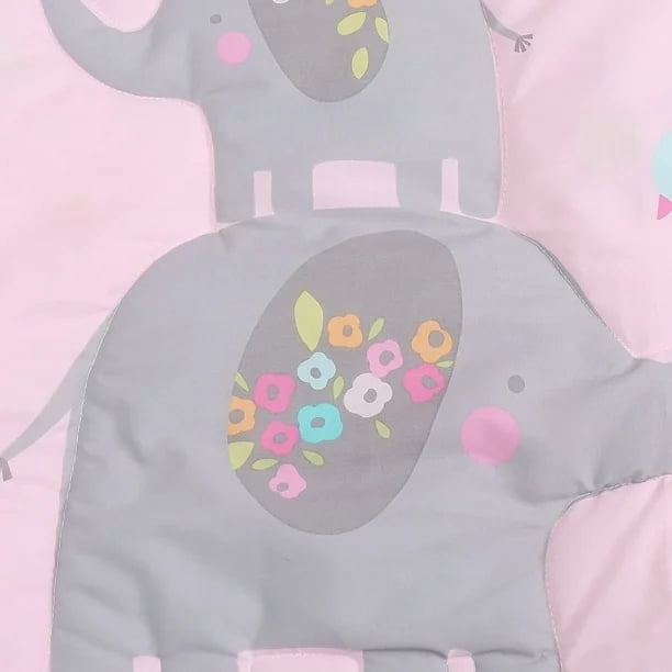 Sweet Baba Luxury 4 PC Pink Elephant Crib Bedding Set for Baby Girl,Microfiber Printed Nursery Bedding Set with Comforter/Skirt/Crib Sheet/Blanket
