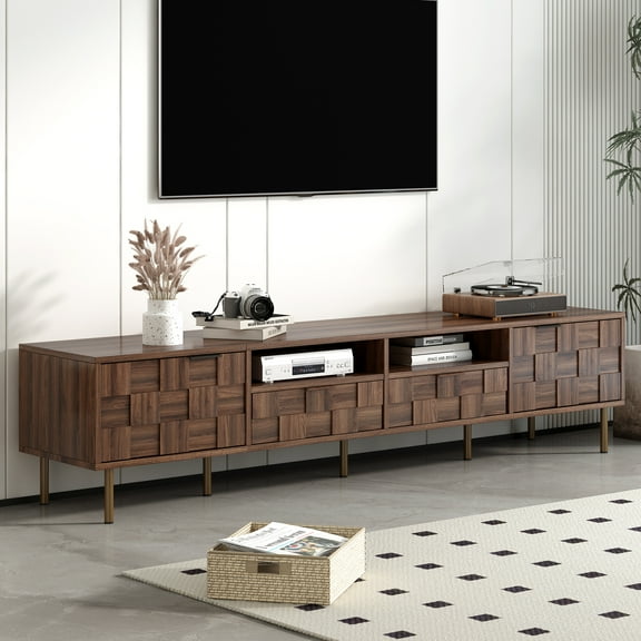 TV Cabinet For TVs Up To 85 Inches, Mid Century Style Wood Storage Cabinet, Antique Entertainment Center With 2 Drawers And 2 Doors For Living Room Bedroom
