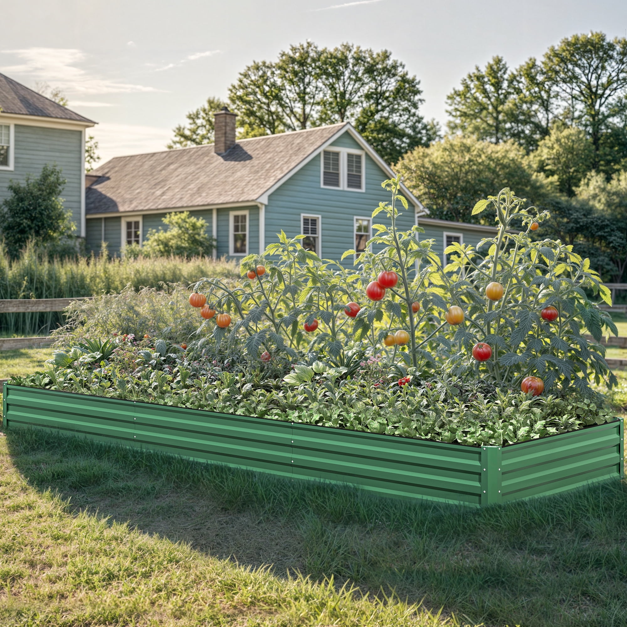 Uforic 12ft x 4ft Raised Garden Bed Kit Galvanized Metal Planter Box with Safety Features, Green