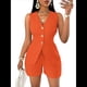 thumbnail image 1 of Conjuntos de Verano de 2 Piezas para Mujer, Sin Mangas, con Cuello en V, Abotonado, Chaleco y Pantalones Cortos con Bolsillos. Naranja Rojo L, 1 of 10