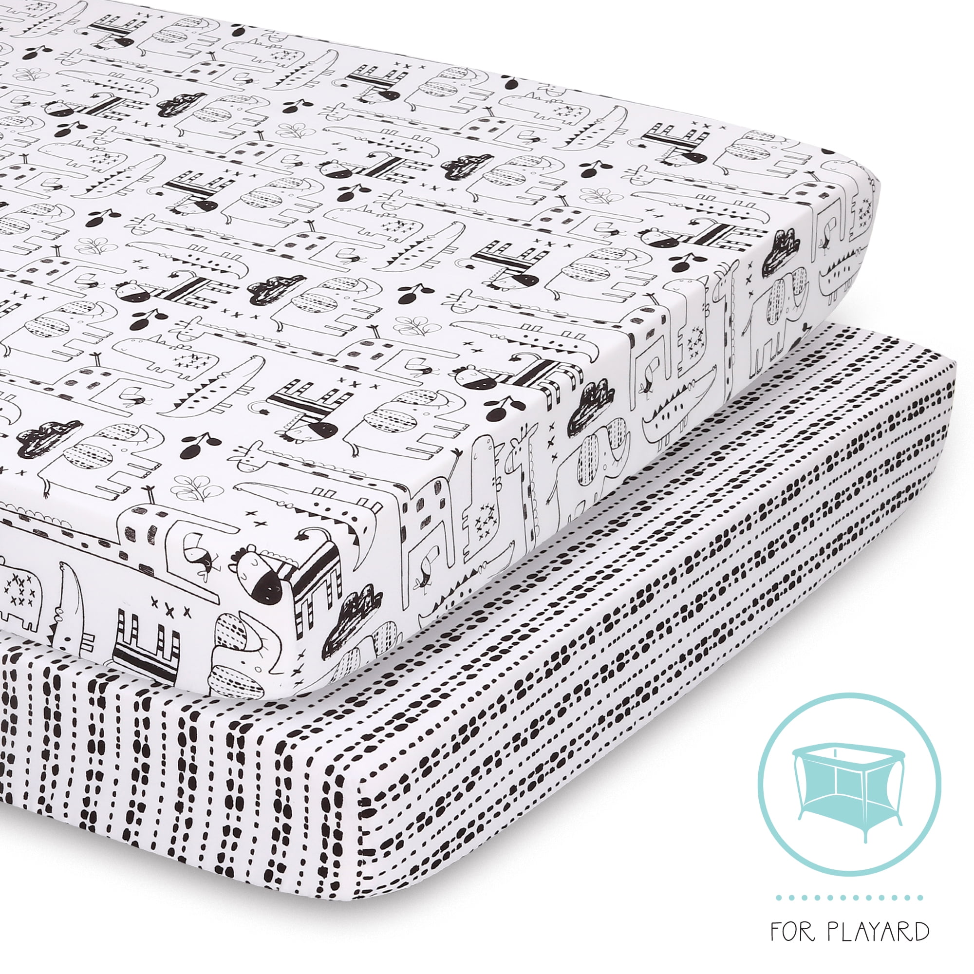 The Peanutshell Zoo Animals Playard Fitted Sheets, Mini Crib Sheets, Portable Crib Sheets, Pack