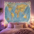 thumbnail image 2 of Vintage World Map with Muted Countries on Blue Oceans, Dreamy Boho for Geography Enthusiasts, Decorative Wall Art, Housewarming Gift, Tapestry Wall Hanging for Study Room and Living Room, 2 of 7