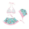 thumbnail image 2 of Bilo Baby Toddler Girls Lovely Tie Bikini Swimsuit and Hat 3pcs Set Beach Bathing Suit Swimwear (Floral Blue, 4-5 Years), 2 of 5