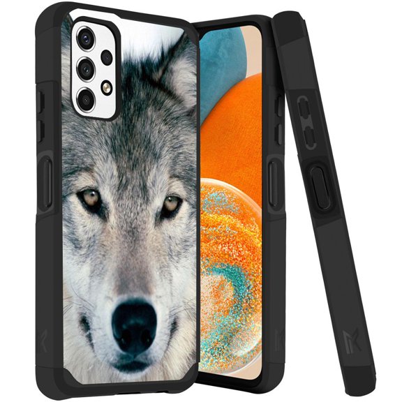 ANJ  Rugged Dual Layered Shockproof Slim Hybrid Case   Tempered Glass Cover Compatible with Samsung Galaxy A23 5G - Grey Wolf