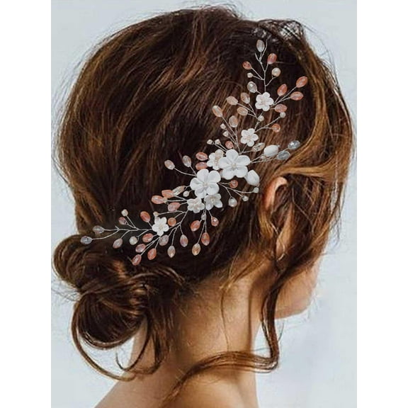 Flower Bride Wedding Hair Vine Pink Rhinestone Bridal Hair Accessories Crystal Headpiece Women and Girls