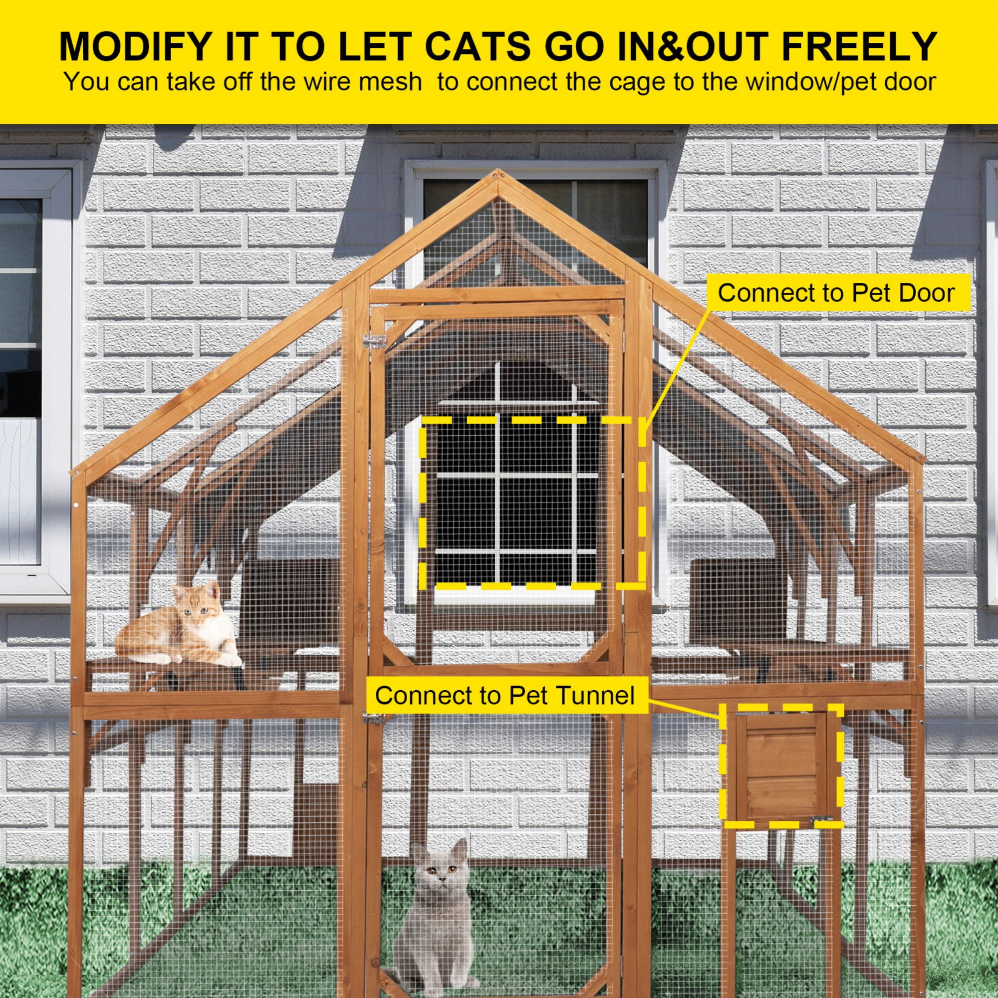 Pefilos 110" Large Outdoor Cat Cage, Weatherproof Cat Run Enclosure, Wood Cat Houses Catio Kitten Condo Backyard Shelter, Orange Pefilos 110" Large Outdoor Cat Cage, Weatherproof Cat Run Enclosure, Wood Cat Houses Catio Kitten Condo Backyard Shelter, Orange