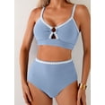 thumbnail image 3 of Eytino Bikinis for Women Bathing Suits High Waisted Textured Two Piece O Ring Color Block Swimsuits Beach Summer Swimwear, 3 of 7