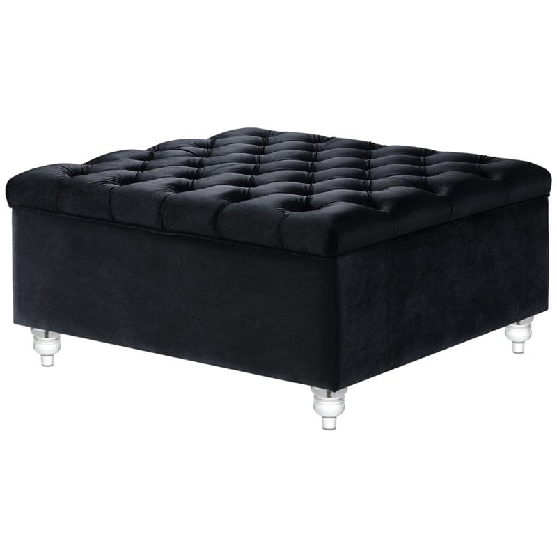 Brika Home Velvet Tufted Storage Ottoman in Black