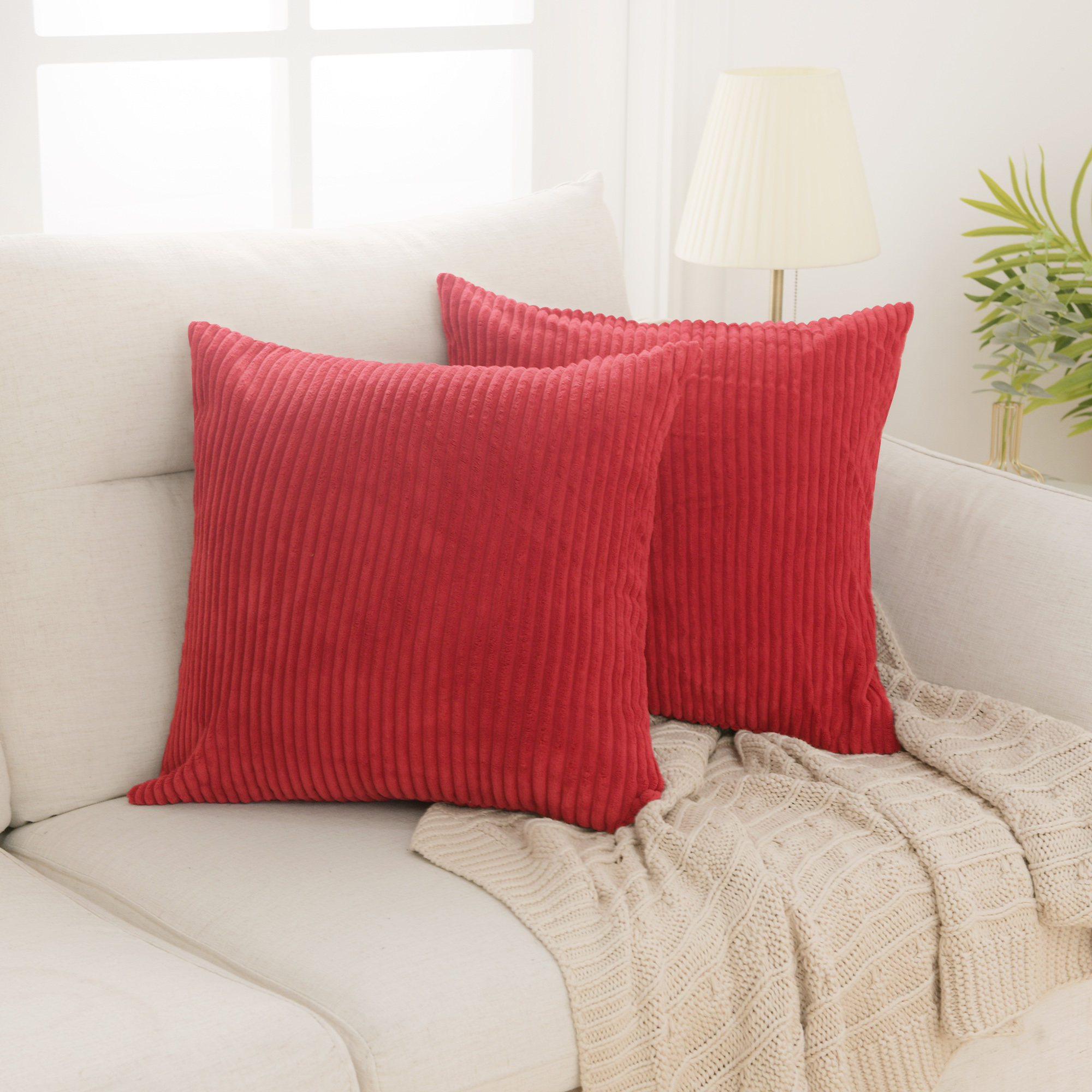 Deconovo Pack of 2 Cushion Covers for Bedroom Soft Corduroy Throw