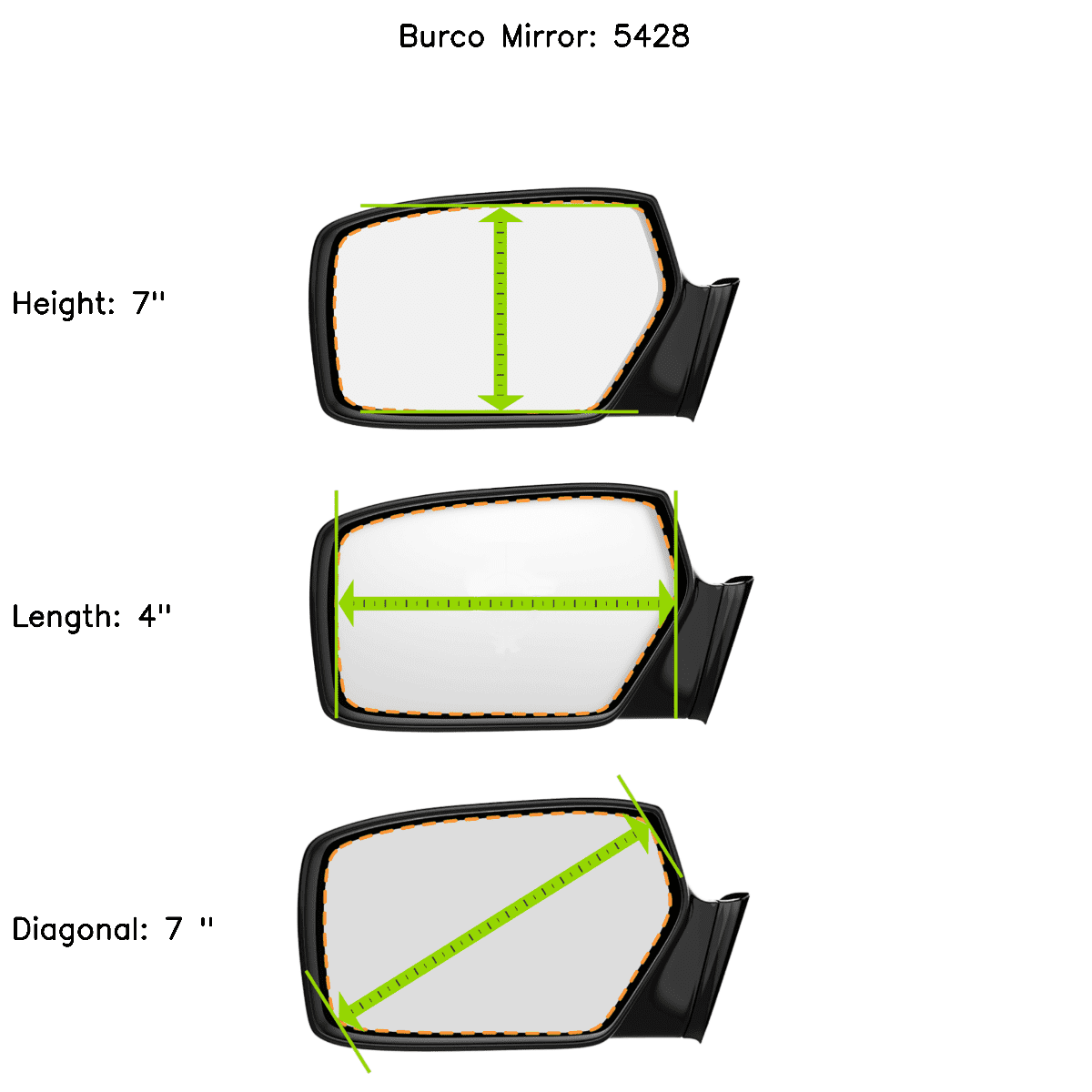 Burco Side View Mirror Replacement Glass - Clear Glass - 5459