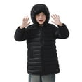 thumbnail image 2 of ZHOGXU Big Kids Girls Hooded Jacket With Pocket Long Sleeve Solid Color Zipper Mid Length Comfortable Thickened Warm Coats For Daily Wear Black 7-8 Years, 2 of 5