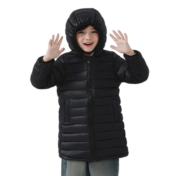 ChaoLingNeng Girls Hooded Puffer Long Coat Zipper Lightweight Winter Outerwear Warm Quilted Jacket for Kids
