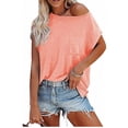 thumbnail image 2 of HXWCHsWomen T-Shirt de Base T-Shirt Décontracté à Manches Courtes pour Femmes avec Poche Coupe Ample Col Ras du Cou Haut Uni de Base T-Shirt Habillé S Rose, 2 of 7