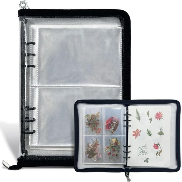 Organisateur de Rangement pour Autocollants, Album Classeur à Fermeture Éclair pour Collection d'Autocollants, Livre de Collection d'Autocollants Réutilisable pour Adulte avec Papier de Démoulage Vierge et Pochette, Album d'Autocollants A5 pour Collectionner des Autocollants