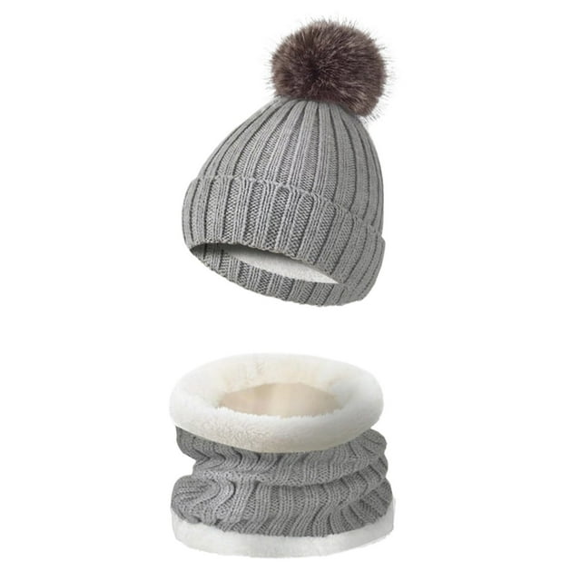GDREDA Winter Knitted Wool Set with Velvet and Thermal Padding for Cold Weather Comfort Grey,One Size