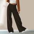 thumbnail image 2 of ibiyuan Corduroy Pants Women Wide Leg Corduroy Pants for Women Casual Work Pants Straight Leg Elastic Waist Solid Color Harem Pants with Pockets,Coffee, 2 of 6