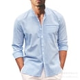 thumbnail image 1 of xiaxaixu Men Casual Shirt, Long Sleeve Stand Neck Buttons Solid Color Loose Party Street Spring Summer Tops, 1 of 5