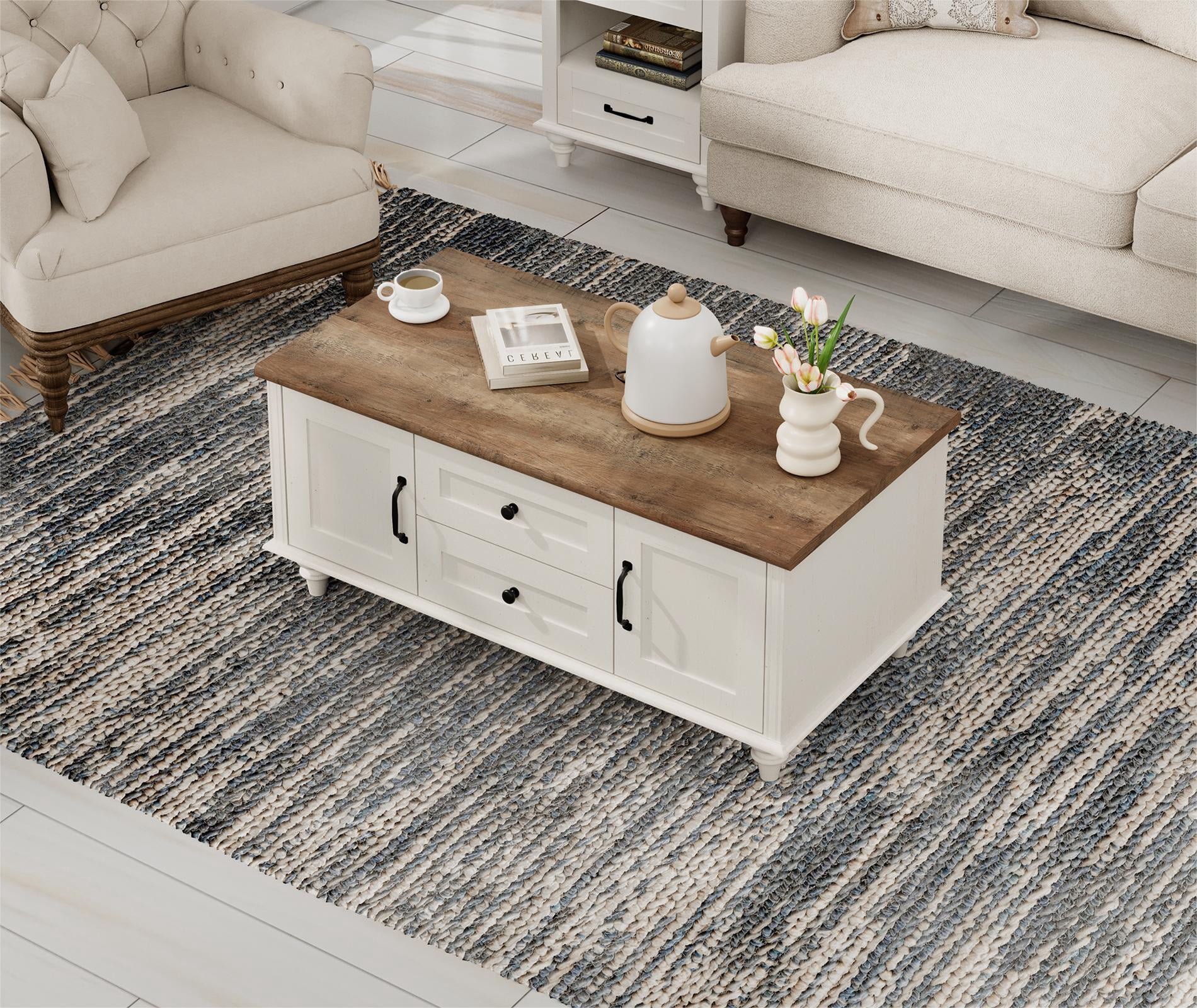FITUEYES Storage Wood Coffee Table, White