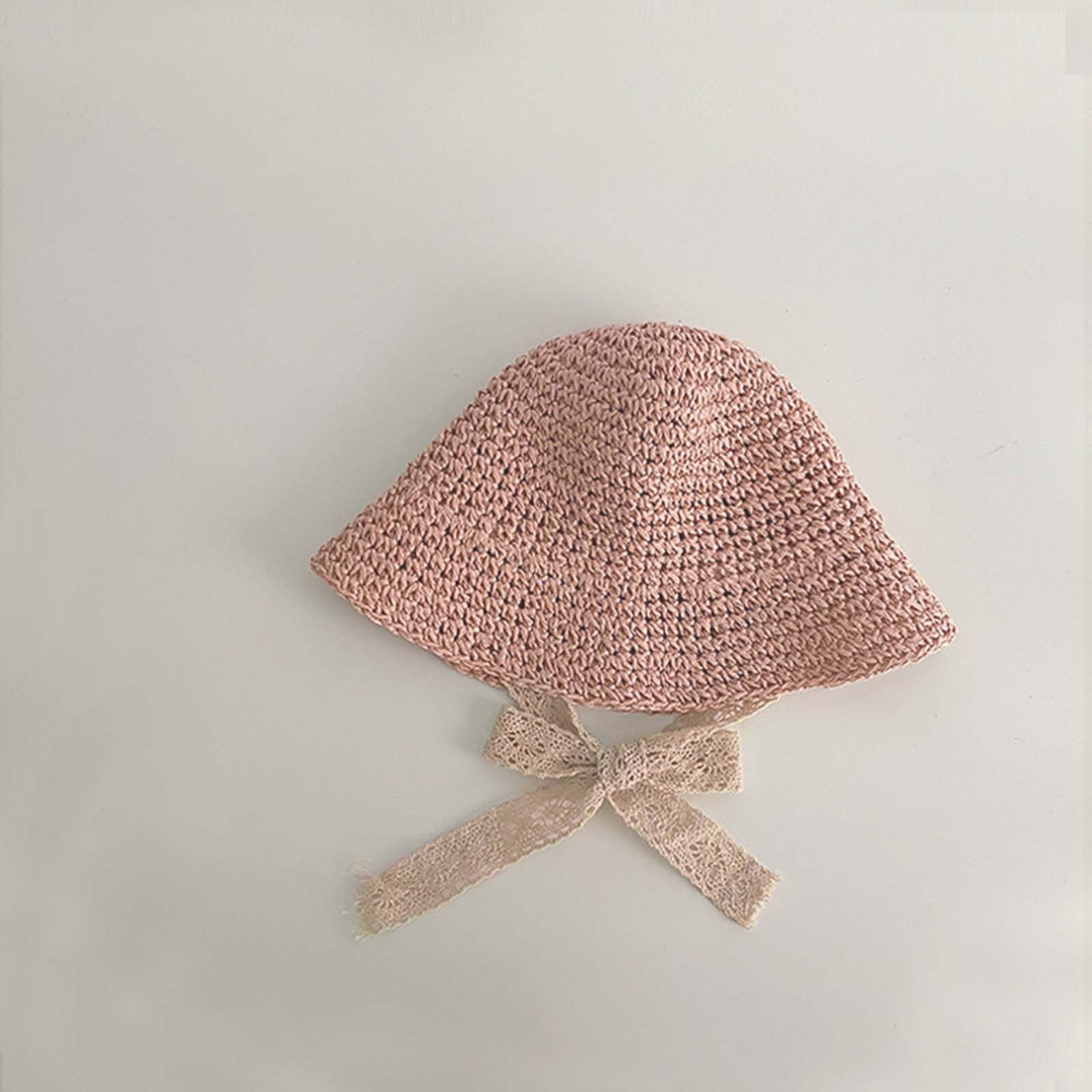 Straw Sun Hat Kids Wide Brim Lace Outdoor Beach Sun Protection Summer Hat Portable Sun Hat Uv Protection Summer Travel Sunhat With Lace Band Baby/Girls/Adult Head Circumference 48Cm Baby Lace