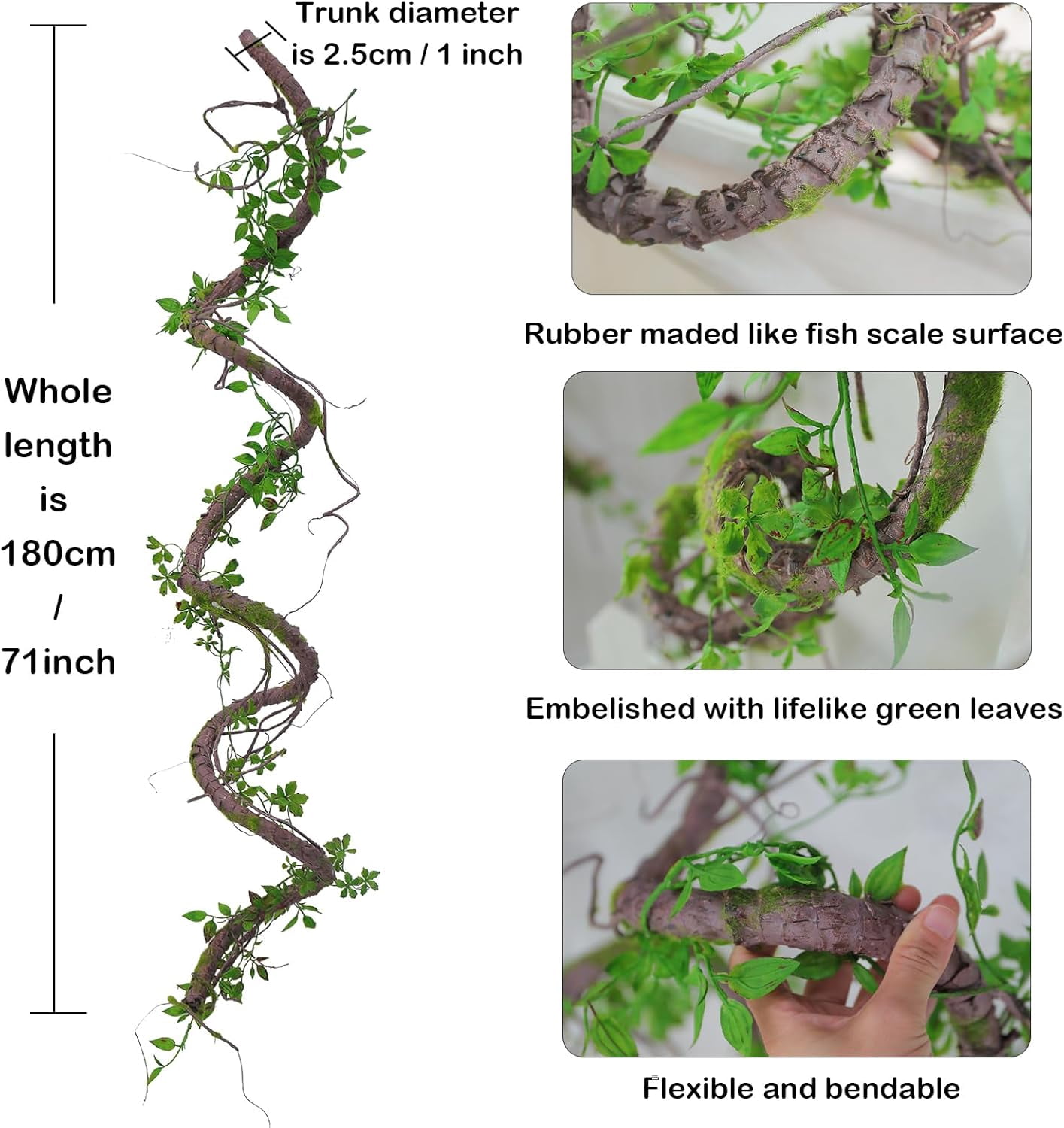 Bendable Artificial Tree Vines Twine Branches Moss Greenery Plants Reptile Climbing Garland Twigs for Outdoor Garden Wall Pipes Hanging Decoration