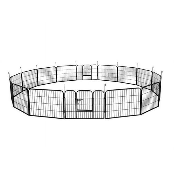 Alden Design 24"H Heavy Duty Black Iron Dog Playpen, 16 Panels