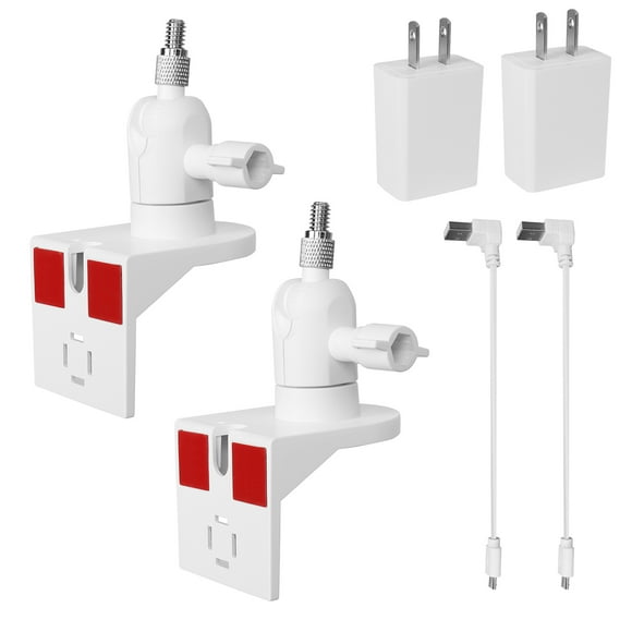 2PCS Outlet Mount for Compatible with Ring Indoor Cam, Plug-in Wall Mount Stand with Power Adapter and Cable for Compatible with Wyze Cam Pan, 360 Degree Swivel and Space Saving Design Without Messy