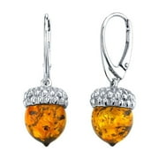 Genuine Baltic Amber Small Acorn Earrings Fishhook in Sterling Silver