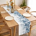 thumbnail image 3 of Blue Leaves Table Runner - 108 Inch Long Summer Botanical Cotton and Linen Blended Dress Scarves Farmhouse Table Runner for Kitchen Dining, Coffee Table, 13" x 108", 3 of 8