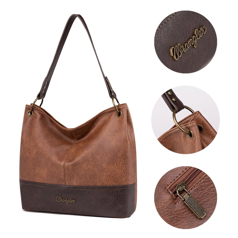 Wrangler Hobo Bag, Vegan Leather Two-Tone Brown photo 3