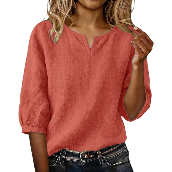 Summer Tops for Women Pleated Cotton Linen Tops Solid Color Shirts Blouses And Tees