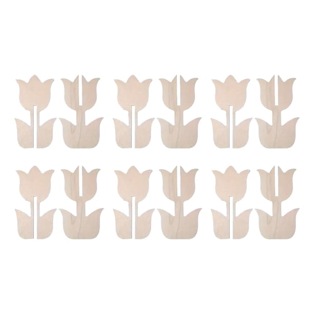 Tulipanes de madera para pintar, adornos para el hogar, portátiles, fáciles de instalar, centros de mesa resistentes 6 piezas