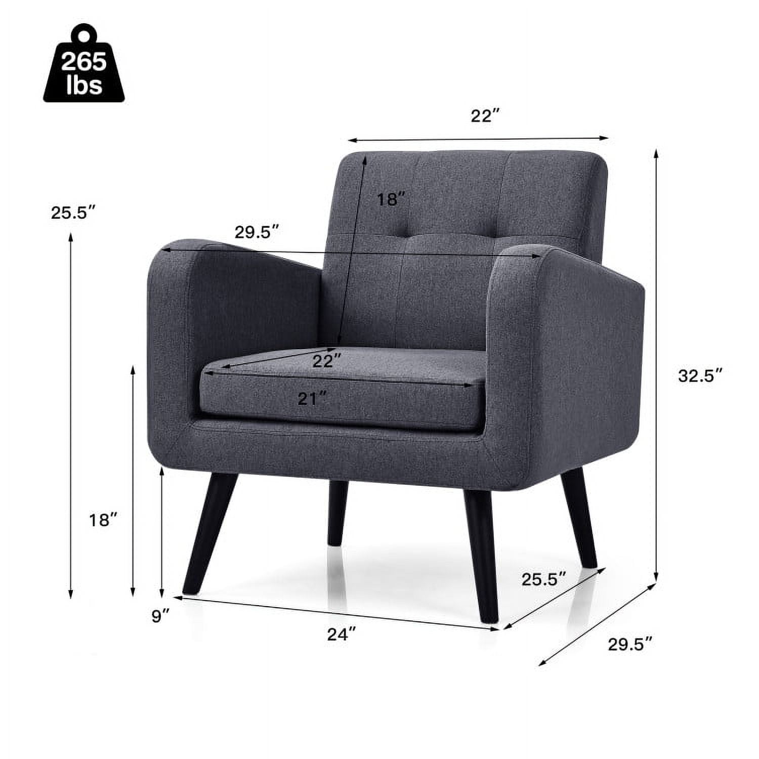 Finihen Upholstered Accent Chair, Modern Upholstered Comfy Accent Chair Single Sofa with Rubber Wood Legs, for Living Room, Bedroom, Gray
