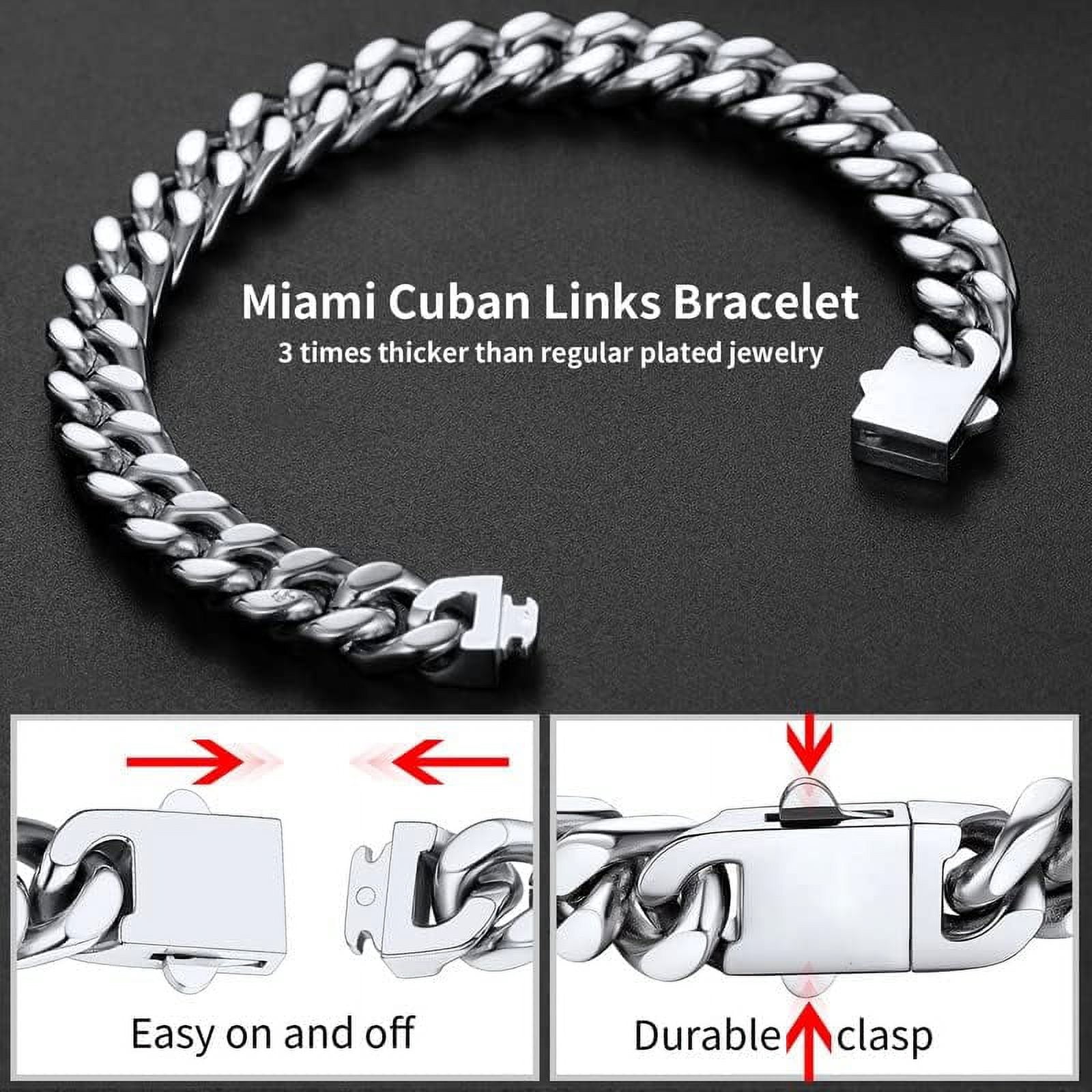Leander Stainless Steel Cuban Link Bracelet for Men, 5mm/7mm/9mm/12mm Width, 7.5"/8.3"/9" Length, Black/18K Gold Plated Chain Wrist Bracelets for Men, with Gift Box
