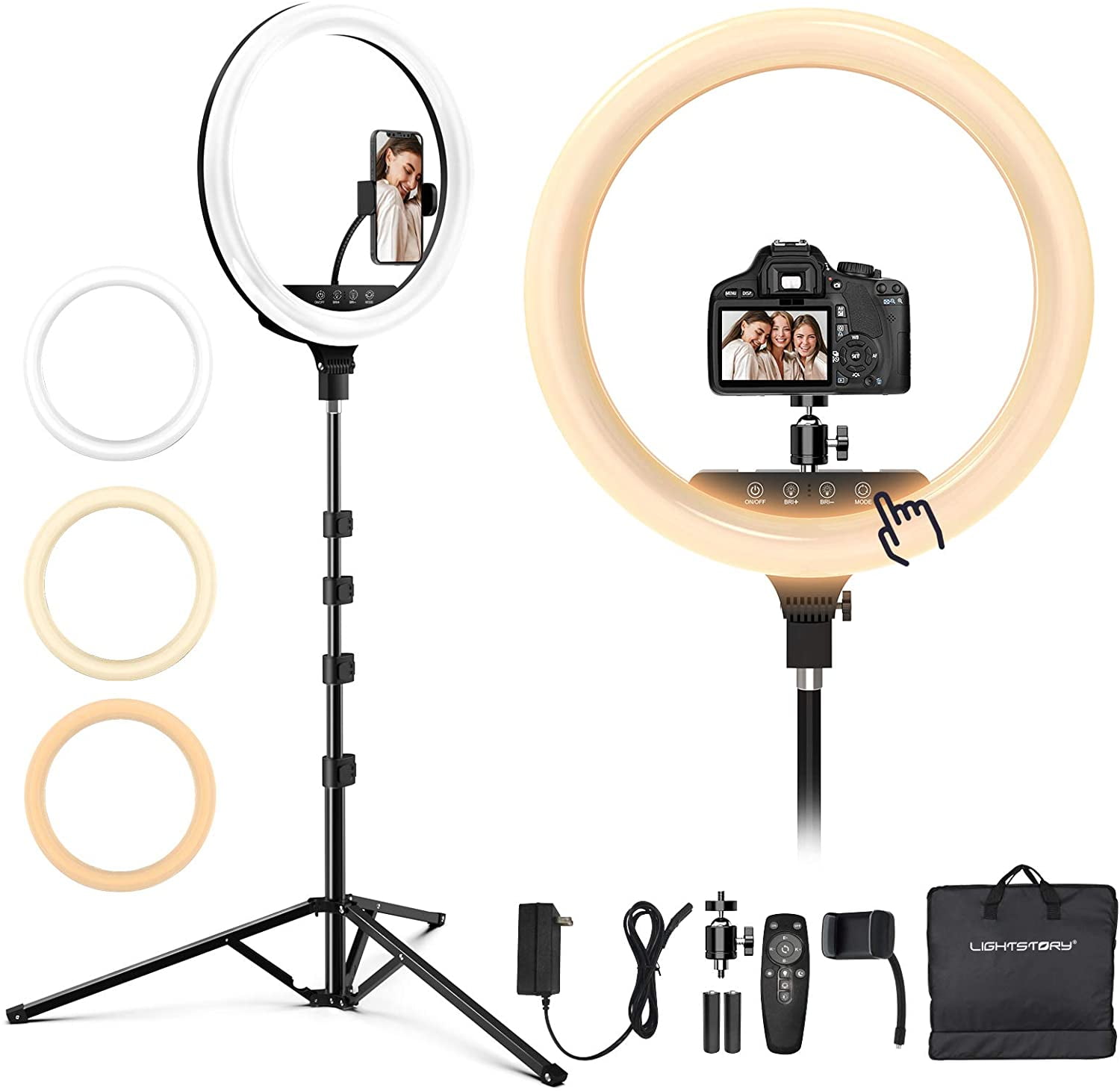 3000K-6500K Dimmable Lighting Kit Carrying Bag 18 inch Led Ring Light with Tripod Stand & Phone Holder Touch and Remote Controller for Photo Studio/Makeup/YouTube Video/Camera