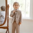 thumbnail image 4 of Vestido de cumpleaños lujoso de color caqui para niños, chaqueta con flores para niños, chaleco, pantalones, collar con pajarita, traje de fotografía de 5 uds., conjunto de boda para niños, 4 of 5