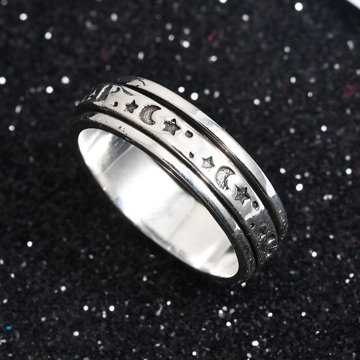 HZMAN 8mm Moon Star Sun Statement Ring Stainless Steel Boho Jewelry for Women Men