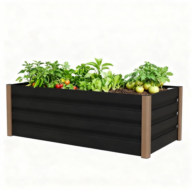 Garvee Aluminum Raised Garden Bed Planter Box, Open-Bottom Design, 94.5" x 39.4" x 15.7", Black