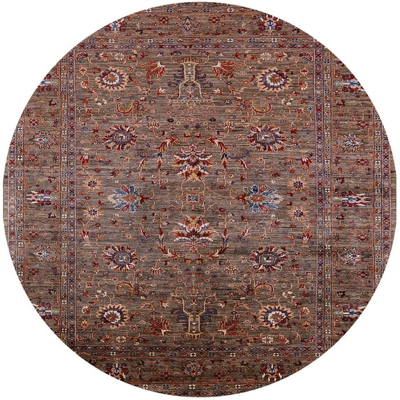 Ahgly Company Indoor Round Mid-Century Modern Red Oriental Area Rugs, 5' Round