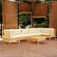 thumbnail image 1 of vidaXL 7 Piece Garden Lounge Set with Cream Cushions Pinewood, 1 of 5