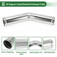 thumbnail image 4 of 45 Degree Mandrel Exhaust Tube with Bead Roll DIY Custom Car Modified Exhaust Pipe Tubing Piping 2.5" OD 7.87" Length T304 Stainless Steel Silver Tone, 4 of 7